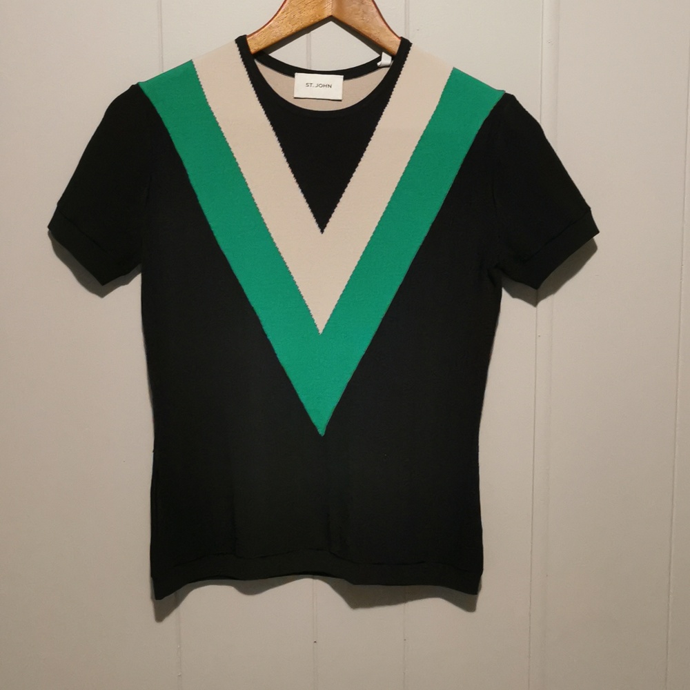 St John Navy Ladies Short Sleeve Sweater
